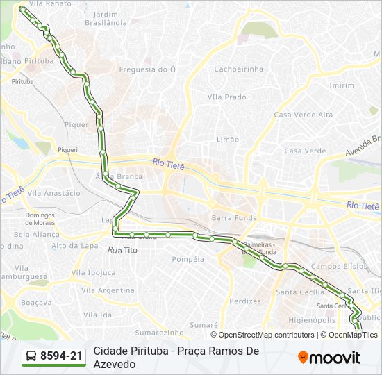 Mapa da linha 8594-21 de ônibus