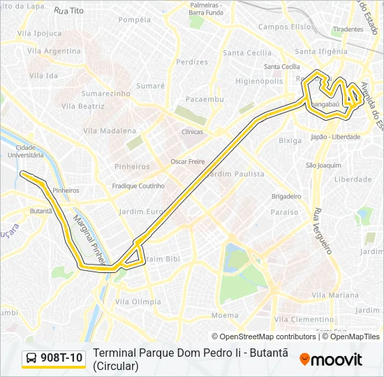 908T-10 Bus Line Map