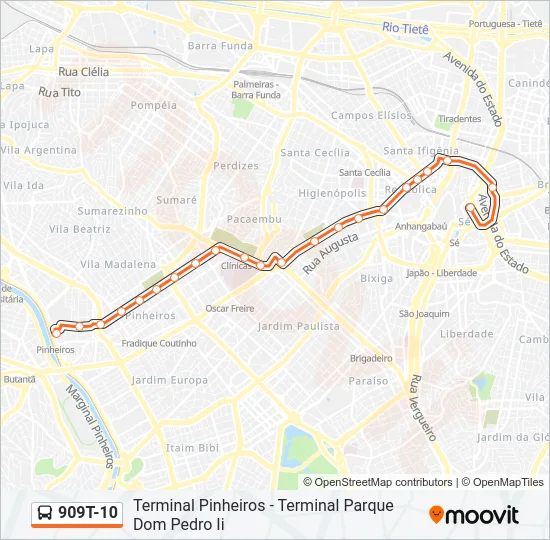 909T-10 Bus Line Map