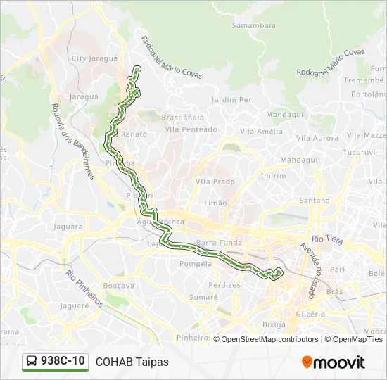 Mapa da linha 938C-10 de ônibus