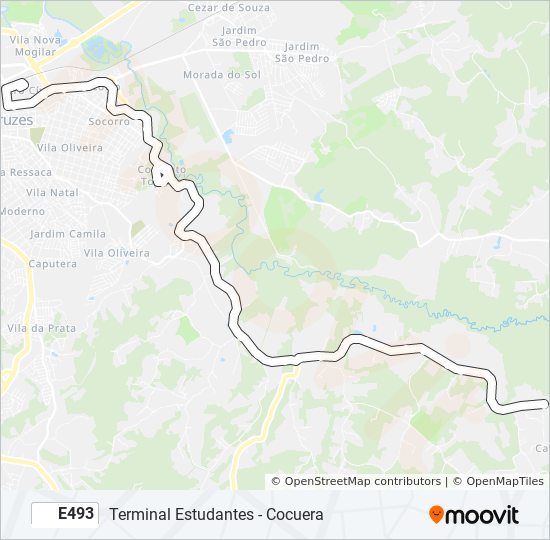 Mapa da linha E493 de ônibus