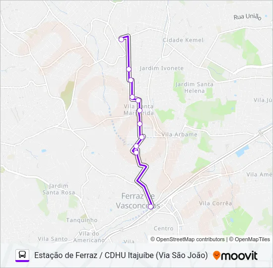 FV 002 ESTAÇÃO DE FERRAZ / CDHU ITAJUÍBE (VIA SÃO JOÃO) Bus Line Map