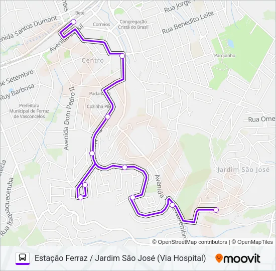 FV 004BI ESTAÇÃO FERRAZ / JARDIM SÃO JOSÉ (VIA HOSPITAL) Bus Line Map