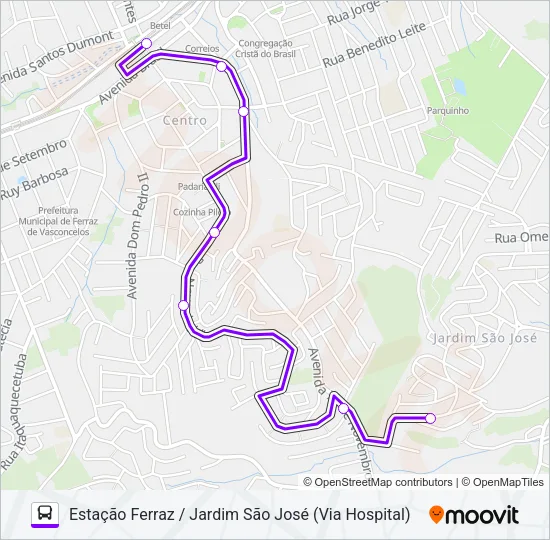 FV 004BI ESTAÇÃO FERRAZ / JARDIM SÃO JOSÉ (VIA HOSPITAL) Bus Line Map