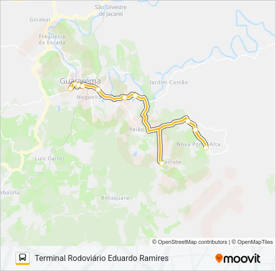 T004 GUARAREMA (CENTRO) / PONTE ALTA / COSTÃO (VIA ALPES) Bus Line Map