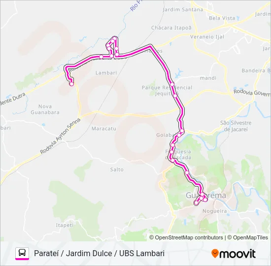T001 PARATEÍ / JARDIM DULCE / UBS LAMBARI Bus Line Map