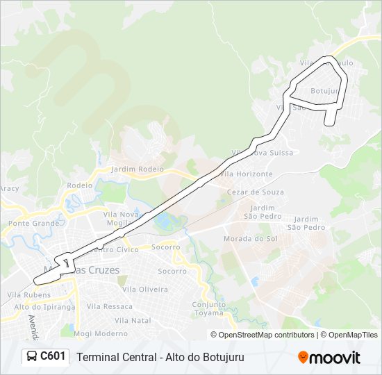 Mapa da linha C601 de ônibus