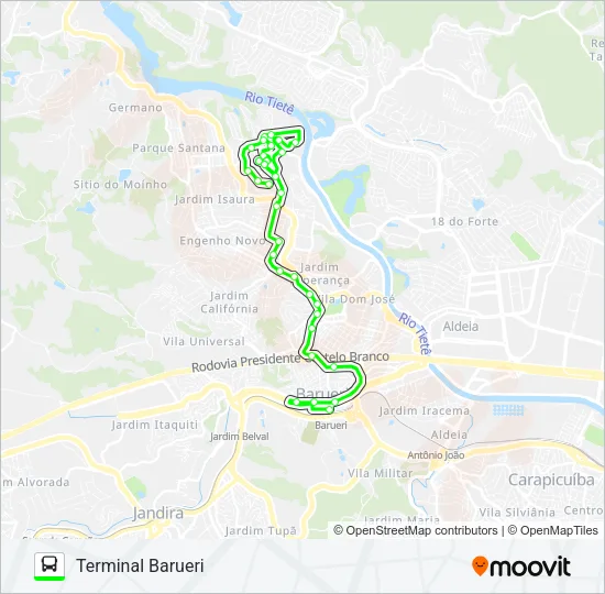 A162 TERMINAL BARUERI / CHÁCARAS MARCO Bus Line Map