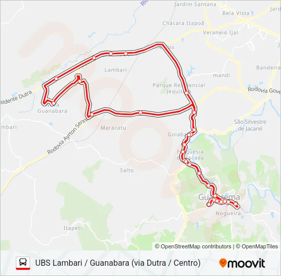 T003 EXTRA UBS LAMBARI / GUANABARA (VIA DUTRA / CENTRO) Bus Line Map