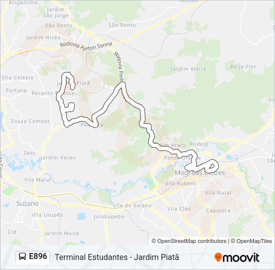 Mapa da linha E896 de ônibus