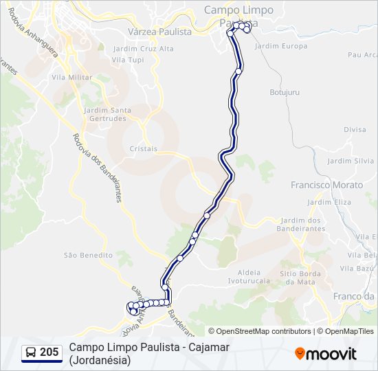 Mapa da linha 205 de ônibus