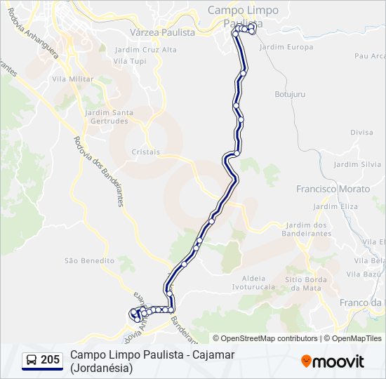 Mapa de 205 de autobús