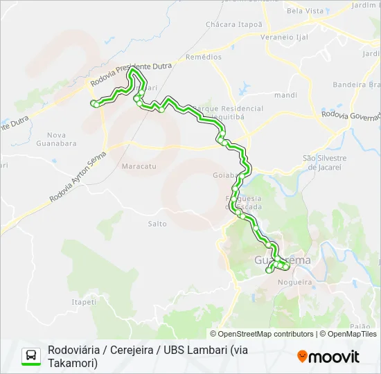 T005A RODOVIÁRIA / CEREJEIRA / UBS LAMBARI (VIA TAKAMORI) Bus Line Map