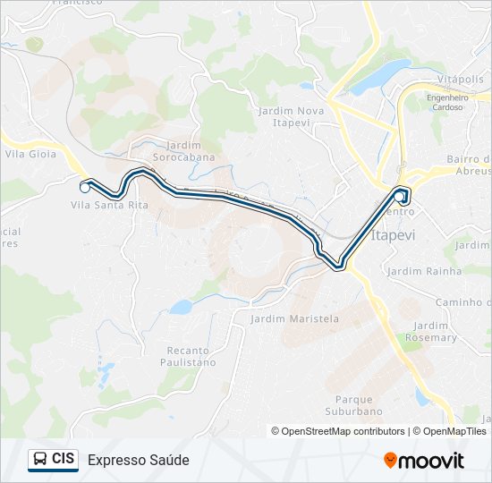 Mapa da linha CIS de ônibus