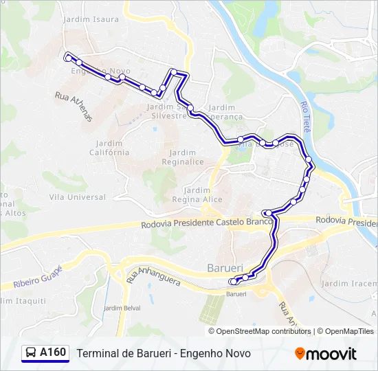 A160 Bus Line Map