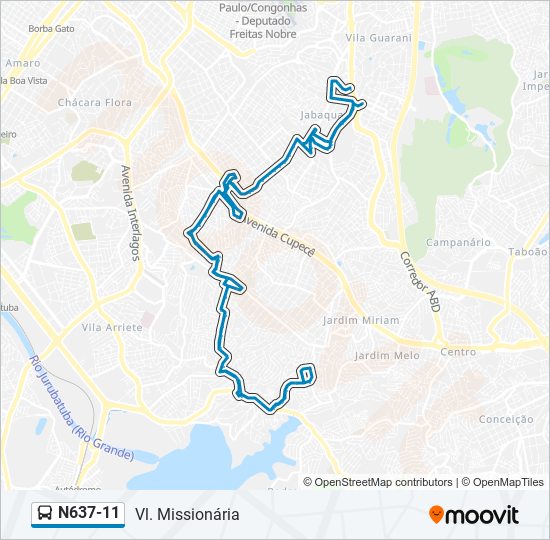 Mapa de N637-11 de autobús