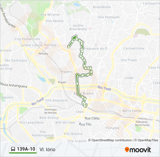 Mapa da linha 139A-10 de ônibus