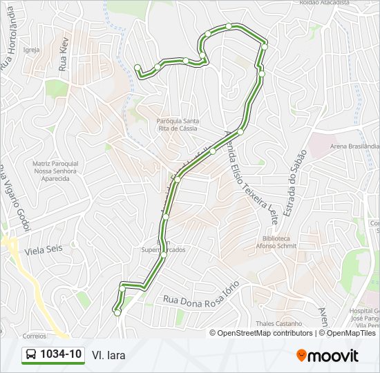 Mapa da linha 1034-10 de ônibus