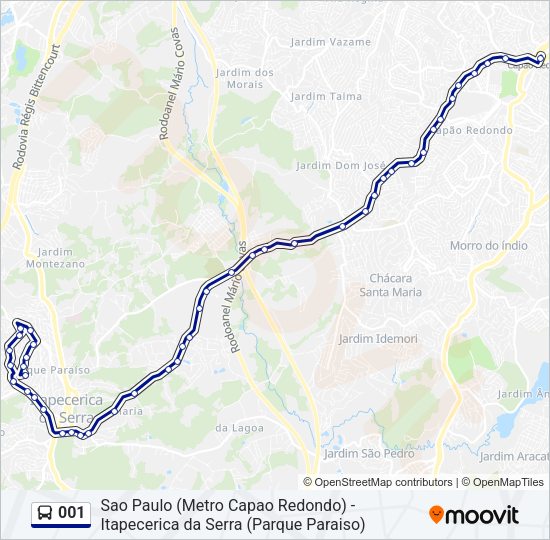 Mapa da linha 001 de ônibus