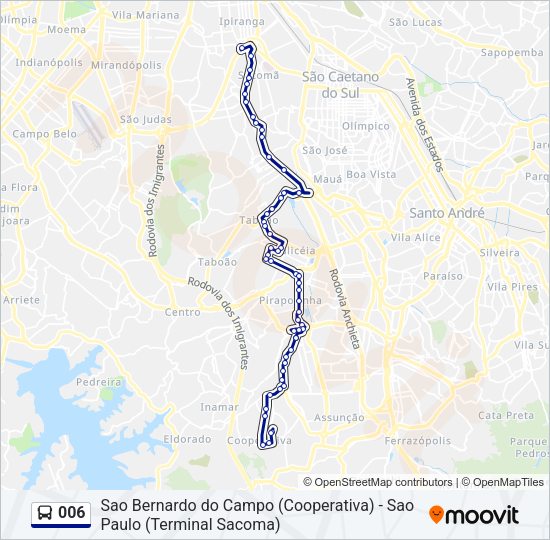 Mapa da linha 006 de ônibus