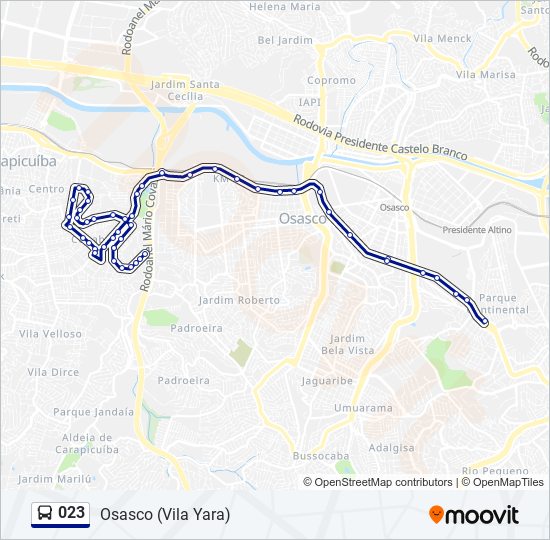 Mapa da linha 023 de ônibus