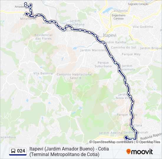 Mapa da linha 024 de ônibus