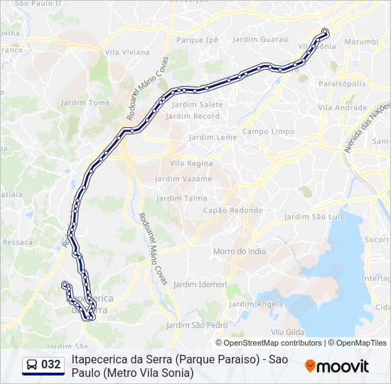 Mapa da linha 032 de ônibus