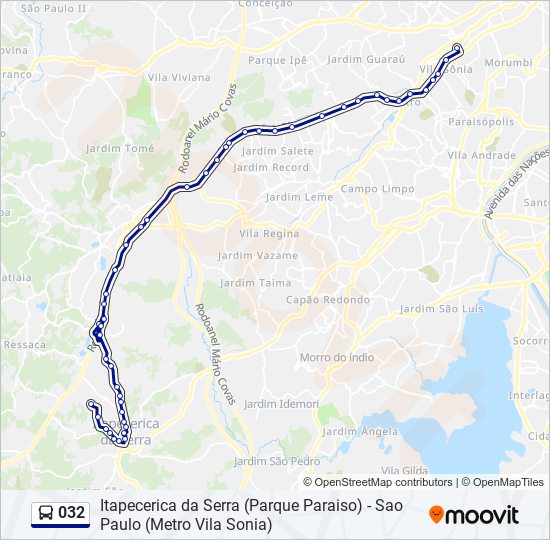 Rota da linha 032 horários, paradas e mapas Itapecerica da Serra (Parque Paraiso) (Atualizado) Rota da linha 032 horários, paradas e mapas Itapecerica da Serra (Parque Paraiso) (Atualizado)