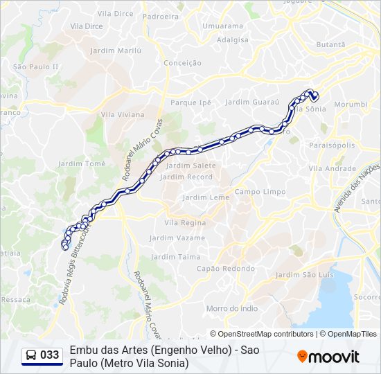 Mapa da linha 033 de ônibus