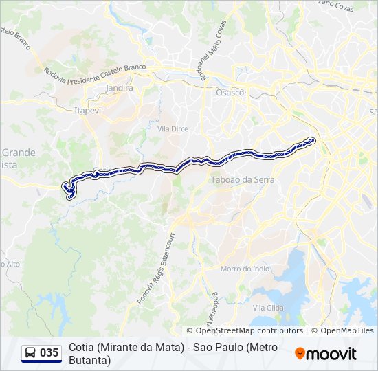 Mapa da linha 035 de ônibus