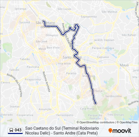 Mapa da linha 043 de ônibus