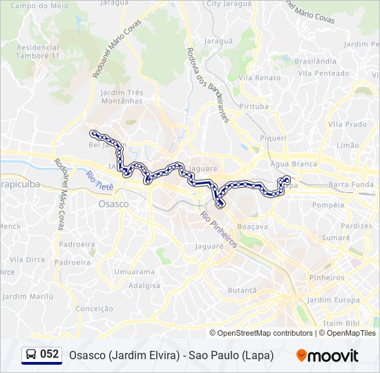 Mapa da linha 052 de ônibus