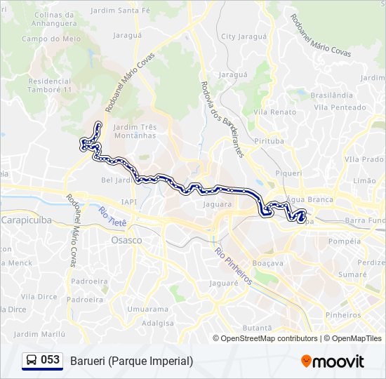 Mapa da linha 053 de ônibus