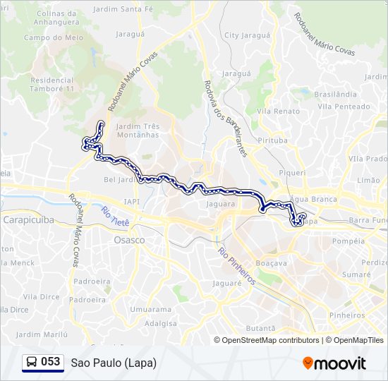 Mapa da linha 053 de ônibus