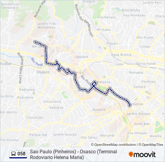 Mapa da linha 058 de ônibus