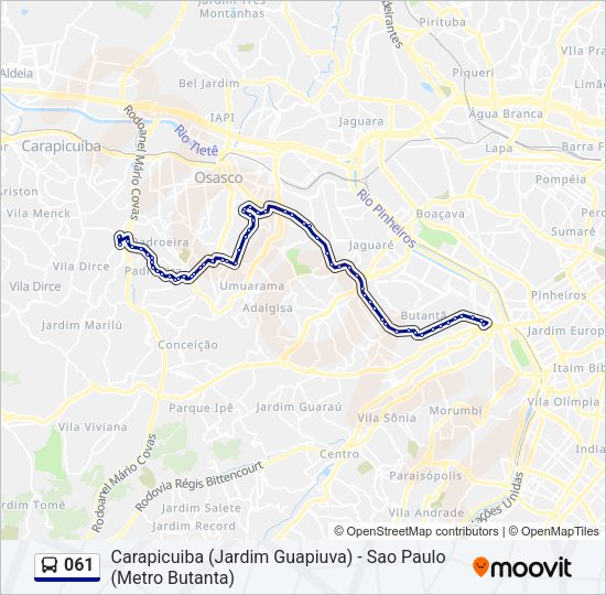Mapa da linha 061 de ônibus