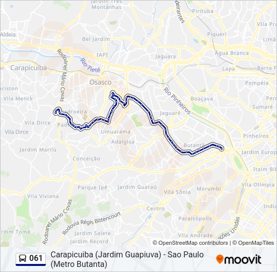 Mapa da linha 061 de ônibus