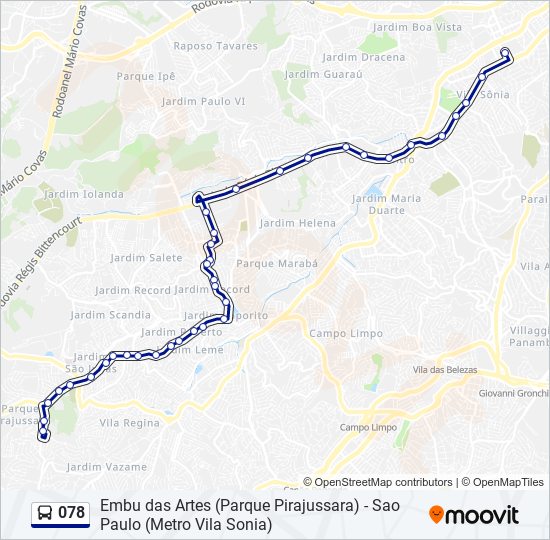 Mapa da linha 078 de ônibus