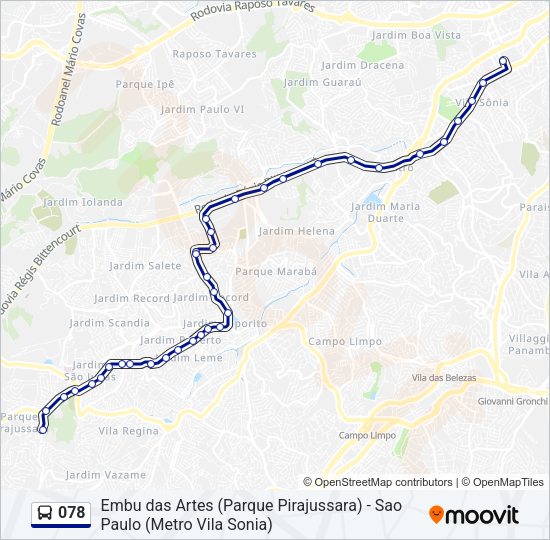 Mapa da linha 078 de ônibus