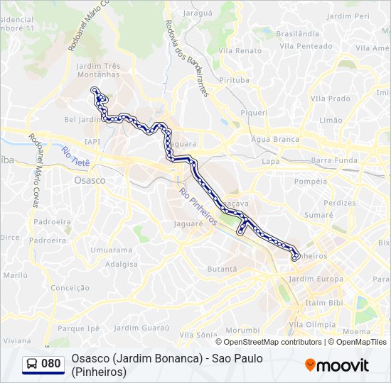 Mapa da linha 080 de ônibus