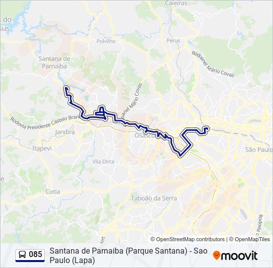 Mapa da linha 085 de ônibus