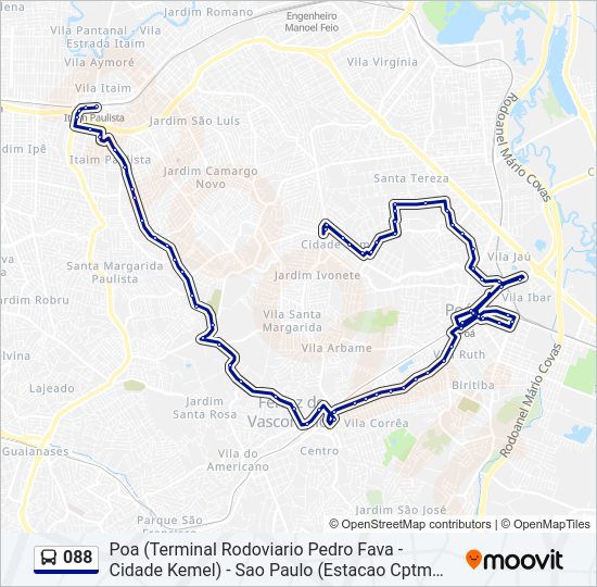 Mapa da linha 088 de ônibus