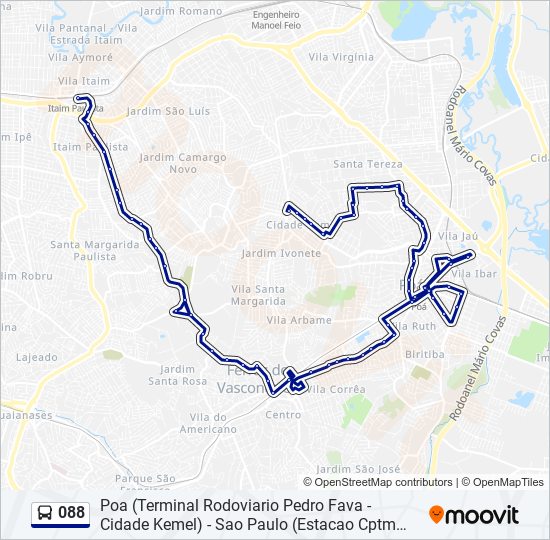 Mapa da linha 088 de ônibus