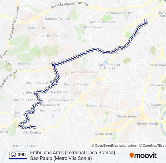 Mapa da linha 090 de ônibus