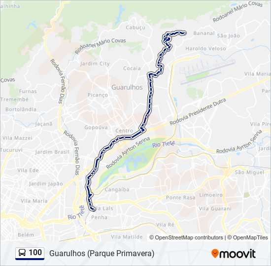 Mapa da linha 100 de ônibus