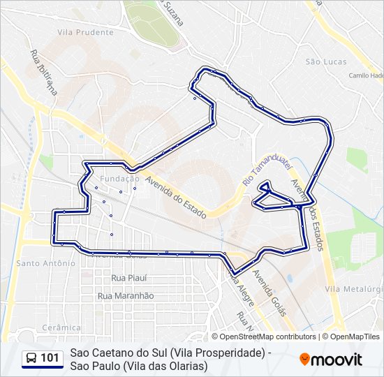 Mapa da linha 101 de ônibus