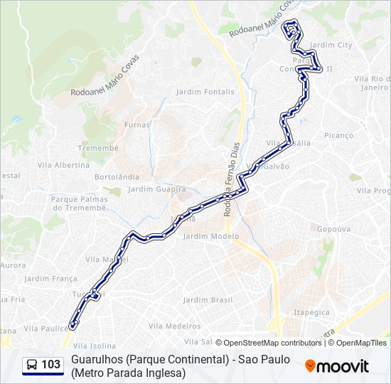 Mapa da linha 103 de ônibus