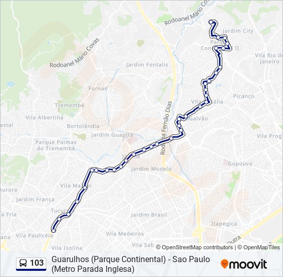 Mapa da linha 103 de ônibus