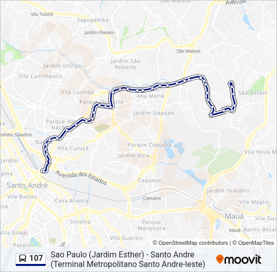 Mapa da linha 107 de ônibus