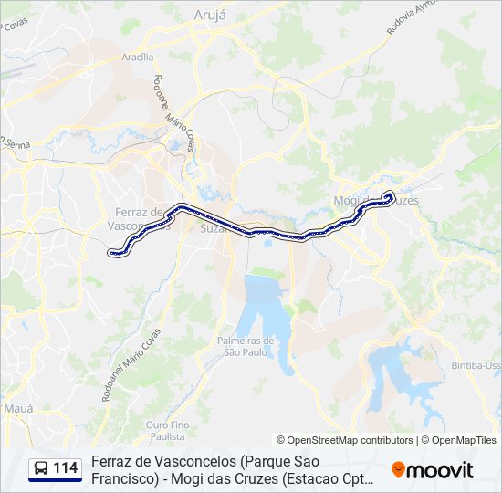 Mapa da linha 114 de ônibus